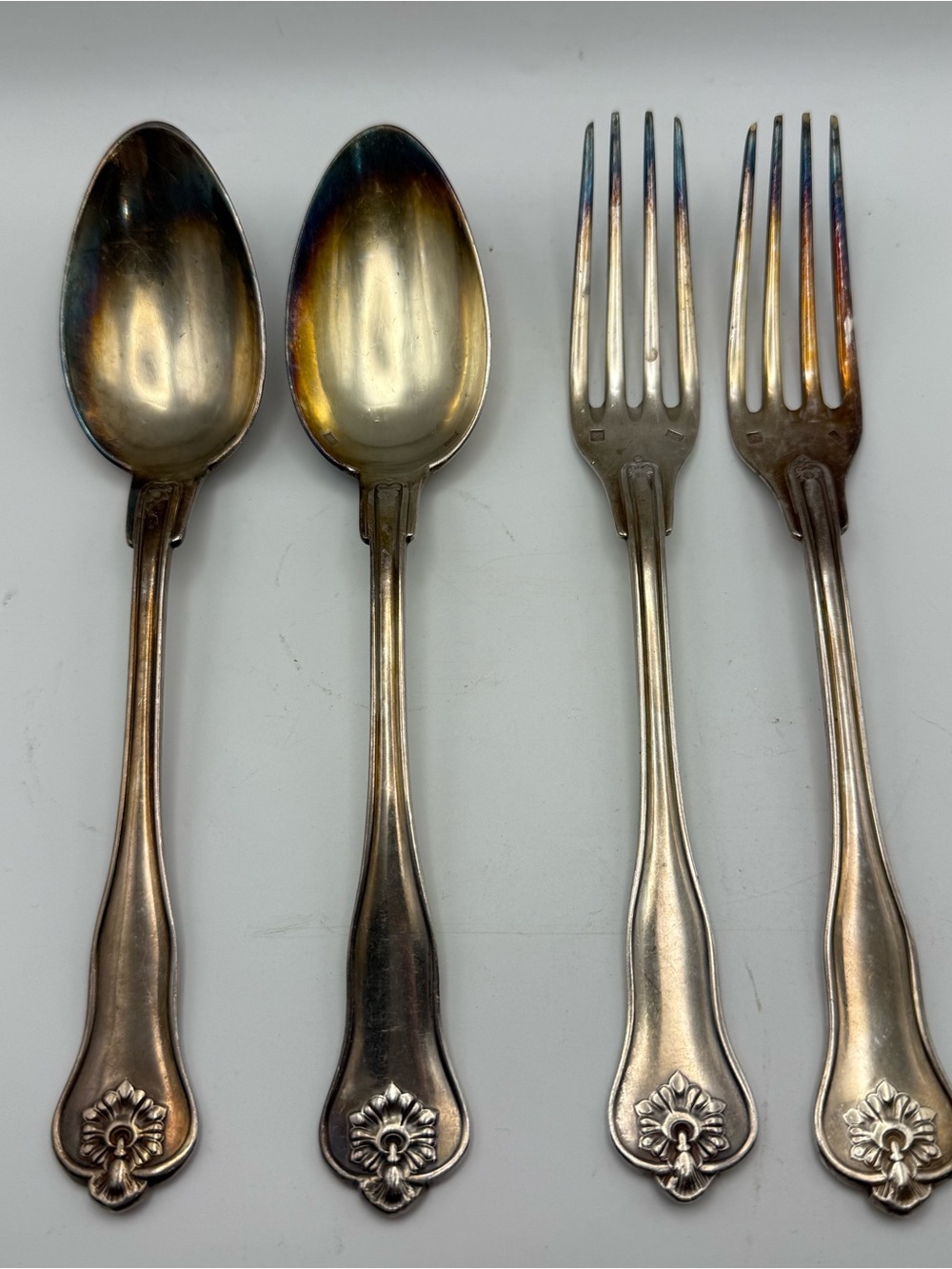 Antique Cailar Bayard Louis XV Rocaille Silverplate Dessert Set 4pc Christofle